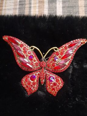 Red Crystal Butterfly Brooch - Brand